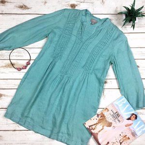 Teal BOHO Long Sleeve Festival Linen Tunic J. Jill